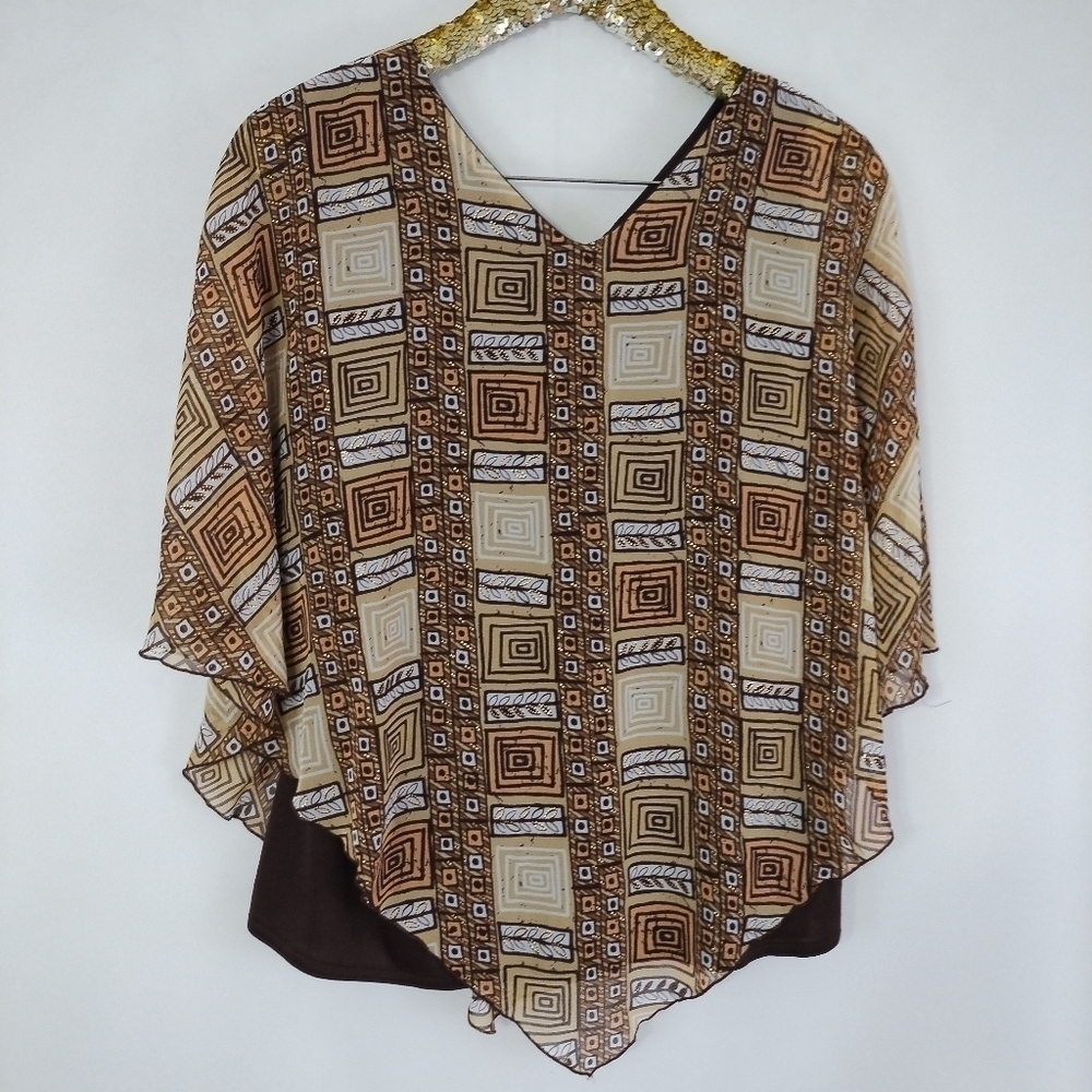 Vintage Y2K Gloria Lance Plus Size Women's Brown Abstract Top size 2X Boho Retro - Picture 2 of 4